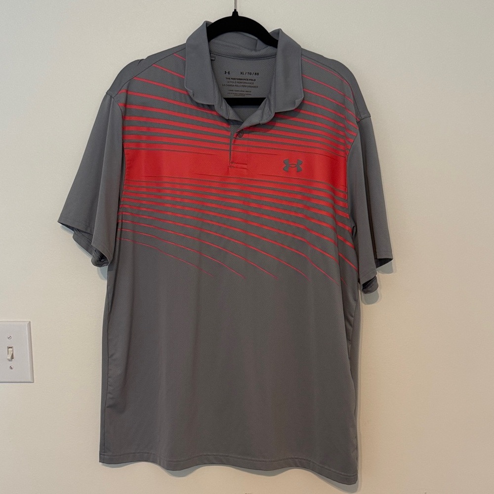 Under Armour Men's‎ Polo in Gray with Orange Stripes